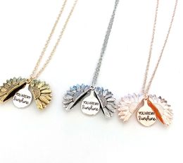 Personalized You Are My Sunshine Best Friends Best Bitches Valentine Necklace Antique Gold Sunflower Locket Pendant Necklace for Women