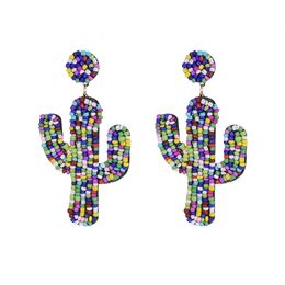 Statement Acrylic Bead Cactus Drop Earrings For Women Handmade Seed Beaded Tropical Fruit Dangle Earrings Cute Beach Jewelry