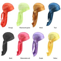 Men's Silky Durags Bandanas Turban Wigs Doo Satin Pirate Durag Biker Headwear Headband Hair Accessories Extra Long Tail Du-Rag