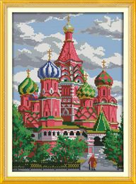 Red castle Scenic Russia style home decor painting ,Handmade Cross Stitch Embroidery Needlework sets counted print on canvas DMC 14CT /11CT