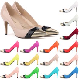 Hot Sale-Sapatos Feminino Womens Pointed Toe Patent Pu Leather Heels Corset Style Work Pumps Court Shoes