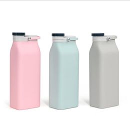 Foldable Water Bottle Portable Collapsible Milk Bottles with Lid Outdoor Silicone Folding Water Bottle Drop-resistant Silicone Bottle LSK160