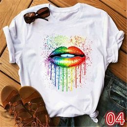 Rainbow Lips Printing Women T-shirt Designer Summer Female Casual Round Neck Short Sleeve Streetwear Loose Fashion Tee Tops Clothing