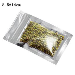 8.5x14cm Clear Zip Lock Aluminium Foil Package Bags Self Seal Zipper Plastic Storage Bag Heat Sealable Mylar Foil Food Smellproof Bag 100pcs