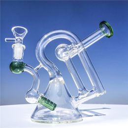 Green Glass Bongs Recycler Dab Rig Thick Beaker Bong Smoking Hookah 14mm Joint with Bowl Glass Bong Cheap Glass Water Bongs