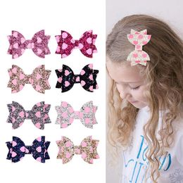 Sequins Bows girls barrettes love heart pattern Kids princess hair clip children birthday party hair accessory Bowknot hairpins Y2914