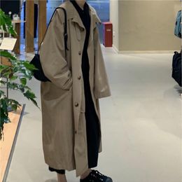 Chic Loose Retro Casual Windbreaker Korean Trench Oversize Trench Coat Khaki Long Sleeve Long Coat For Women