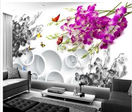 Orchid open butterfly fashion background wall 3d murals wallpaper for living room