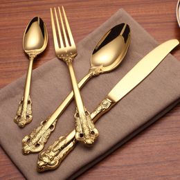 Lace cutlery set Stainless steel golden Colour spoon knife fork flatware gold restaurant hotel dining accessories