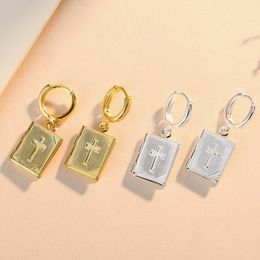 2018 Hot sales Cross Phase box Earrings May open Can put photo Earrings Golden silvery woman Madam Fashion accessories