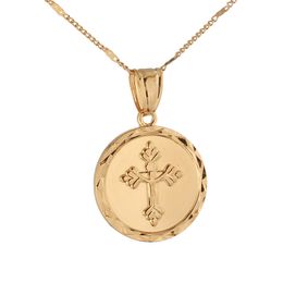 24K Gold Plated Catholic Round Medal Jesus Cross Christ Crucifix Pendant Necklace Trendy Cross Chain Jewelry