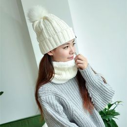 Women's Winter Hat Scarves Sets Cotton Knit Fashion Winter Warm Beanie Hat Adjustable Hood Soft Pompom Hat plush lining Outdoor Sports