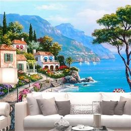 wellyu Custom Wallpaper 3d Large Photo Mural Mediterranean Sea Garden Landscape Oil Painting TV Background Wallpaper mural