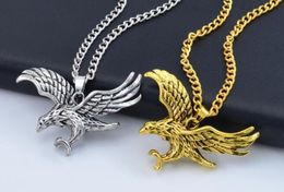 Hawk Eagle Pendants Necklace Gold Sliver Colour Stainless Steel Animal Hawk Bird Wing Charm Retro Punk Hip Hop Men Women Jewellery