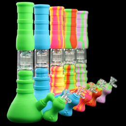 unbreakable beaker silicone bongs water pipes three layer filtration glass filter bowl silicone dab rig with ice catcher for smoking
