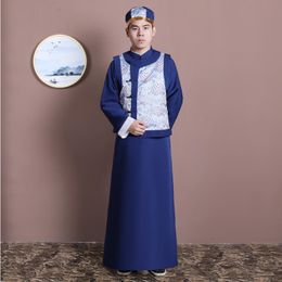 Traditional Chinese Tang Suit for Men Oriental Ethnic Long Robe Oriental Retro Hanfu Gown Stand Collar Vestido Male Cheongsam