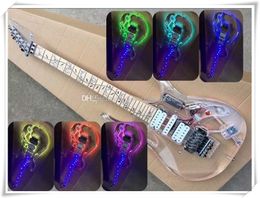 7 Colours LED Light Transparent Acrylic Body Electric Guitar with Golden Bridge,Maple Fingerboard,can be Customised