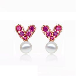 -Orecchino di canale di progettazione di forma cuore rosso con perla simulata per la ragazza più venduti gioielli in oro stile coreano orecchini regalo