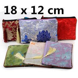 Tassel Rectangle Coin Purse Christmas Zipper Gift Bag Travel Jewellery Cosmetic Makeup Storage Pouch Women Silk Brocade Money Phone Wallet