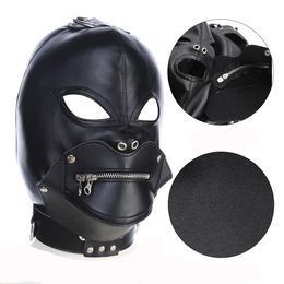 Bondage Faux Leather Mask Hood Zip Mouth & Padlock Costume party Cosplay Role play #R52