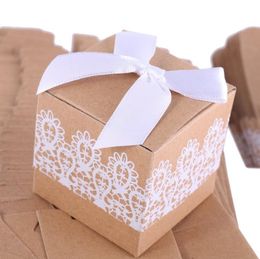 Square Shape Candy Boxes For Wedding Favor Kraft Paper Gift Box European Style Rustic Lace Case SN1501