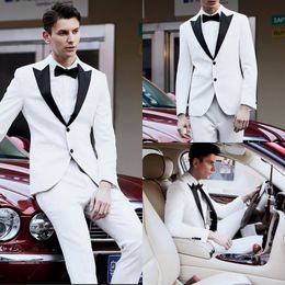 White Wedding Tuxedos High Quality Groomsmen Wear Two Pieces(Jacket+Pants) Slim Fit Custom Made Formal Suits Blazer