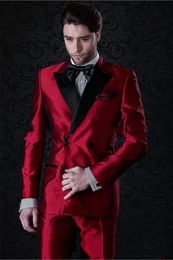 Cheap And Fine Double-Breasted Groomsmen Peak Lapel Groom Tuxedos Men Suits Wedding/Prom Best Man Blazer ( Jacket+Pants+Tie) M73
