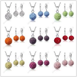 Hot New Jewellery Sets 925 Sterling Silver pendant Austrian Crystal Pave Disco Ball Lever Back Earring Pendant Necklace Woman