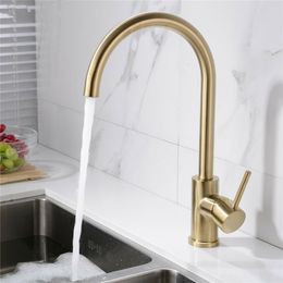 Brass Single Handle Kitchen Mixer Tap 360 Degree Swivel Spout Black or Brushed Gold Deck Mounted Basin Sink Faucet,13-021
