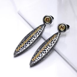 Fashion-New arrival 65 mm Long shape vintage Jewellery champagne crystal jewellery stable quality black big drop earrings for women