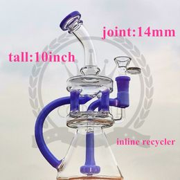 Glass Bong Heady hookah Water Pipe Recycler Dab Rig Honeycomb and Inline Perc pink purple