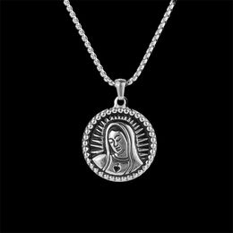 Hip hop 316 Stainless Steel Chain Round card Little Madonna Pendant Necklace Street Simple Jewellery For Women Men Party Gifts