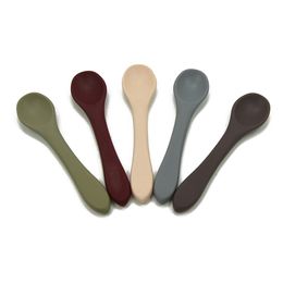 Baby Feeding Spoon Soft Tip BPA Free Silicone Infant Toddler Training Spoon Solid Colour Scoop Baby Feeding Utensils