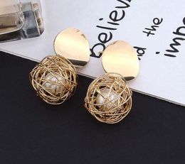 New Fashion Stud Earrings For Women Golden Color Round Geometric Earrings For Party Wedding Gift Wholesale Ear Jewelry