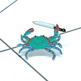 unique enamel pins Canada - Glitter Sea Animal Pin Blue-Green Crab Holding Knife Metal Cute Enamel Brooch Unique Trendy Costume Backpack Jewelry Gifts