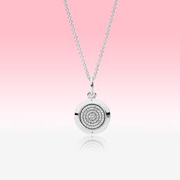 Collana con ciondolo a disco di diamanti CZ Gioielli moda uomo donna per collane a catena in argento sterling 925 Pandora con confezione regalo originale