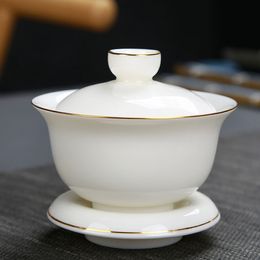 White Porcelain Gaiwan Hand Made Ceramic Tea Tureen Chinese Porcelain Teaware 160ml Tea Bowl High Quality Chinaware