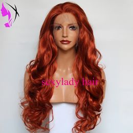 Auburn Orange High Temperature Fiber Frontal Long Body Wave Hair Wigs Synthetic Lace Front Wig For Women