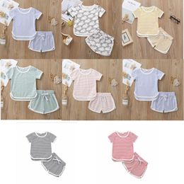 Kids Clothes Baby Striped Clothing Sets Summer Rabbit Printed Top Shorts Suits Infant Short Sleeve Cotton Top Pants Suit Home Pyjamas YP890