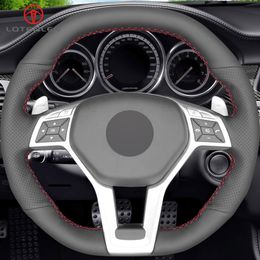 Black Artificial Leather Car Steering Wheel Cover For Mercedes-Benz A45 CLA45 C63 E63 CLS63 SLK55 SL 63 65 GLA45 AMG243I