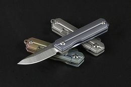 DHL Shipping New 4 Handle Colors Mini Flipper Folding Knife D2 Drop Point Satin Blade CNC TC4 Titanium Alloy Handle With Necklace Chain