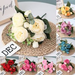 Artificial Rose Flowers Peony Bouquet for Wedding Decoration 5 Heads Peonies Fake Flowers Home Party Decor