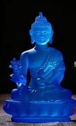 Tibetan Buddhist Blue pharmacist Buddha glass statue,