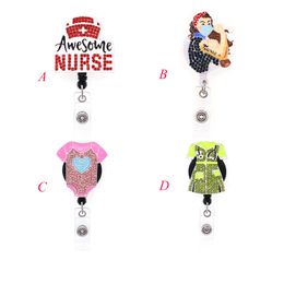 1pc /5pcs /10pcs Cute Rhinestone Key Rings Nurse Cap Clothes Badge Reel Retractable ID Badge Holder For doctor hospital Student