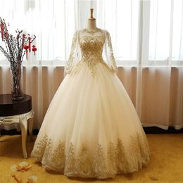 Jewel Neck Applique Lace Quinceanera Dresses Long Sleeve Floor Length Ball Gown Prom Dresses Sweet 16 Dress Formal Dress Party Gonws