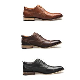 Diseñador de moda para hombre Zapatos de vestir Mocasines con cordones de cuero genuino Zapatos de negocios para caballero Zapatos de fiesta de negocios Pisos de boda con caja