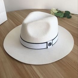 luxury- White wool M hat big brim hat socialite elegant female retro joker men&women for fedoras