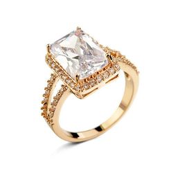 Wholesale- Women Fashion Jewelry choucong 10KT Whitre Gold Filled Solitaire 8CT White Topaz CZ Diamond Princess Lady Wedding Band Ring Set