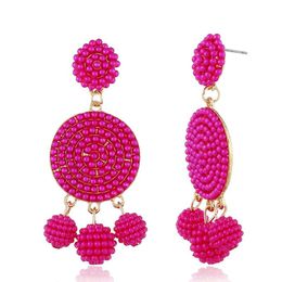 Fashion- beads dangle earrings for women luxury bead chandelier earring hot sale holiday style Jewellery gifts for gf 4 Colours dark pink red