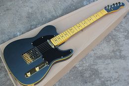 Factory Matte Black Electric Guitar with Yellow Maple Neck,Yellow Binding,Black pickguard,Gold hardwares,offering customization.